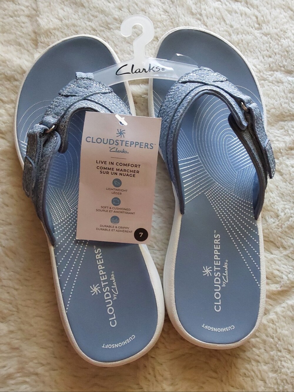 🌺 NWT Clarks Cloudsteppers Denim Blue Comfort Sandals